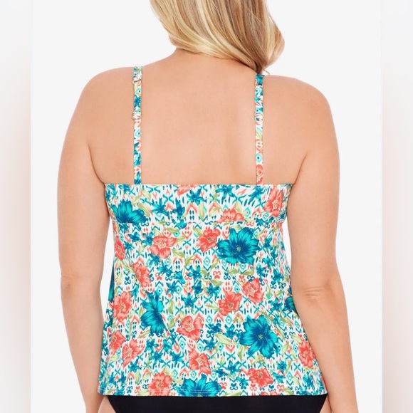 Swim Solutions Printed Bow Tummy-Control Tankini Top in Blue - Picture 2 of 6